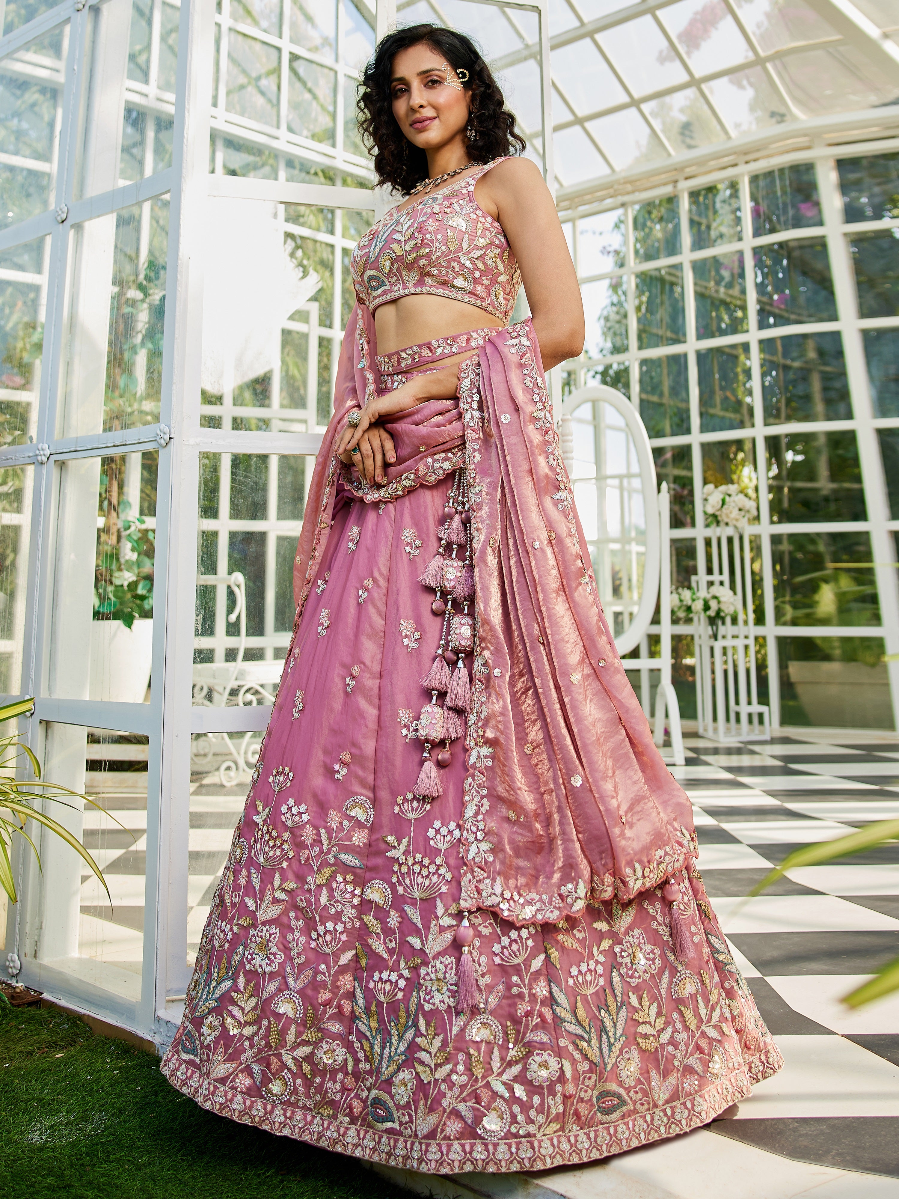 Light Pink Satin Embroidery Work Lehnga Choli With Dupatta