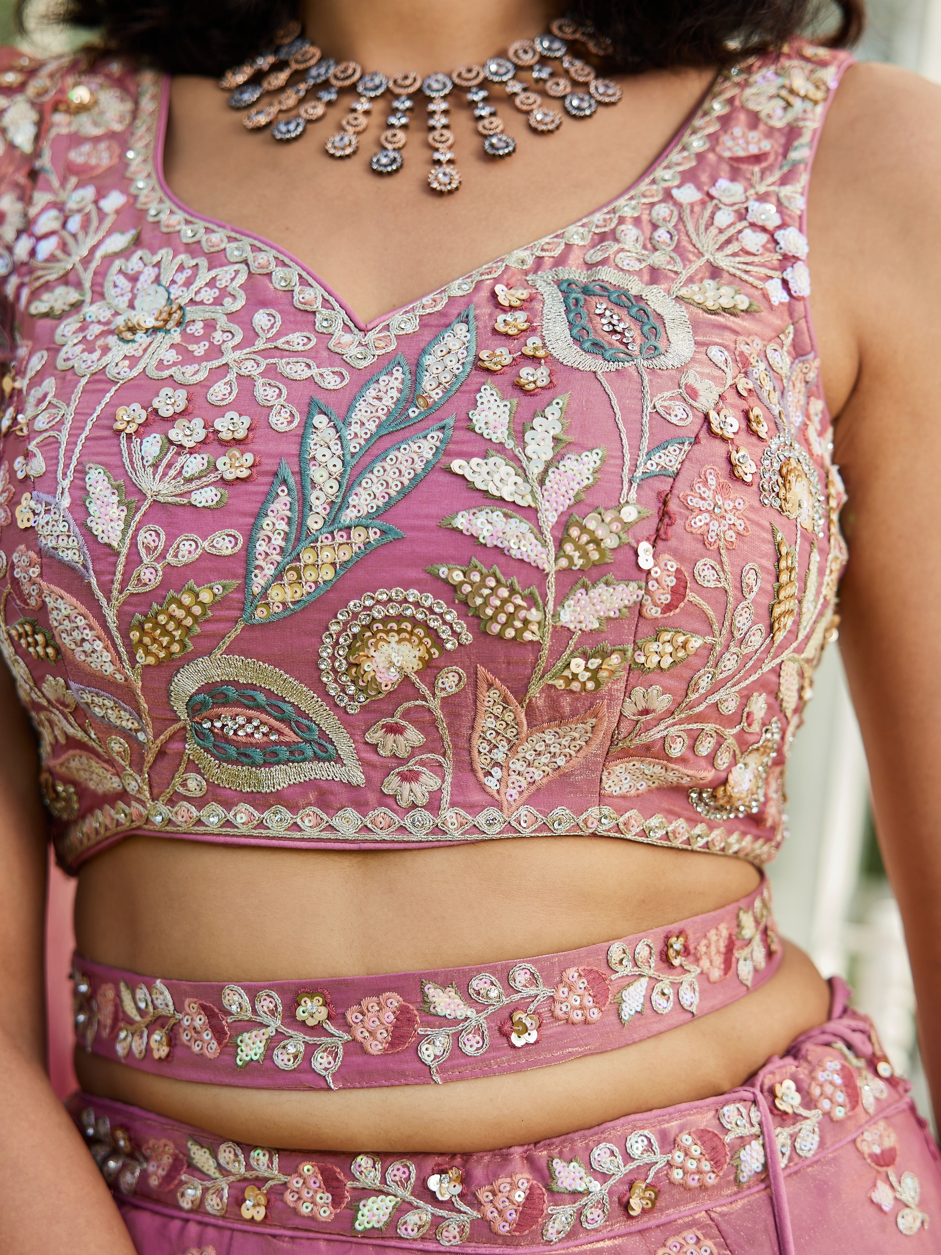 Light Pink Satin Embroidery Work Lehnga Choli With Dupatta