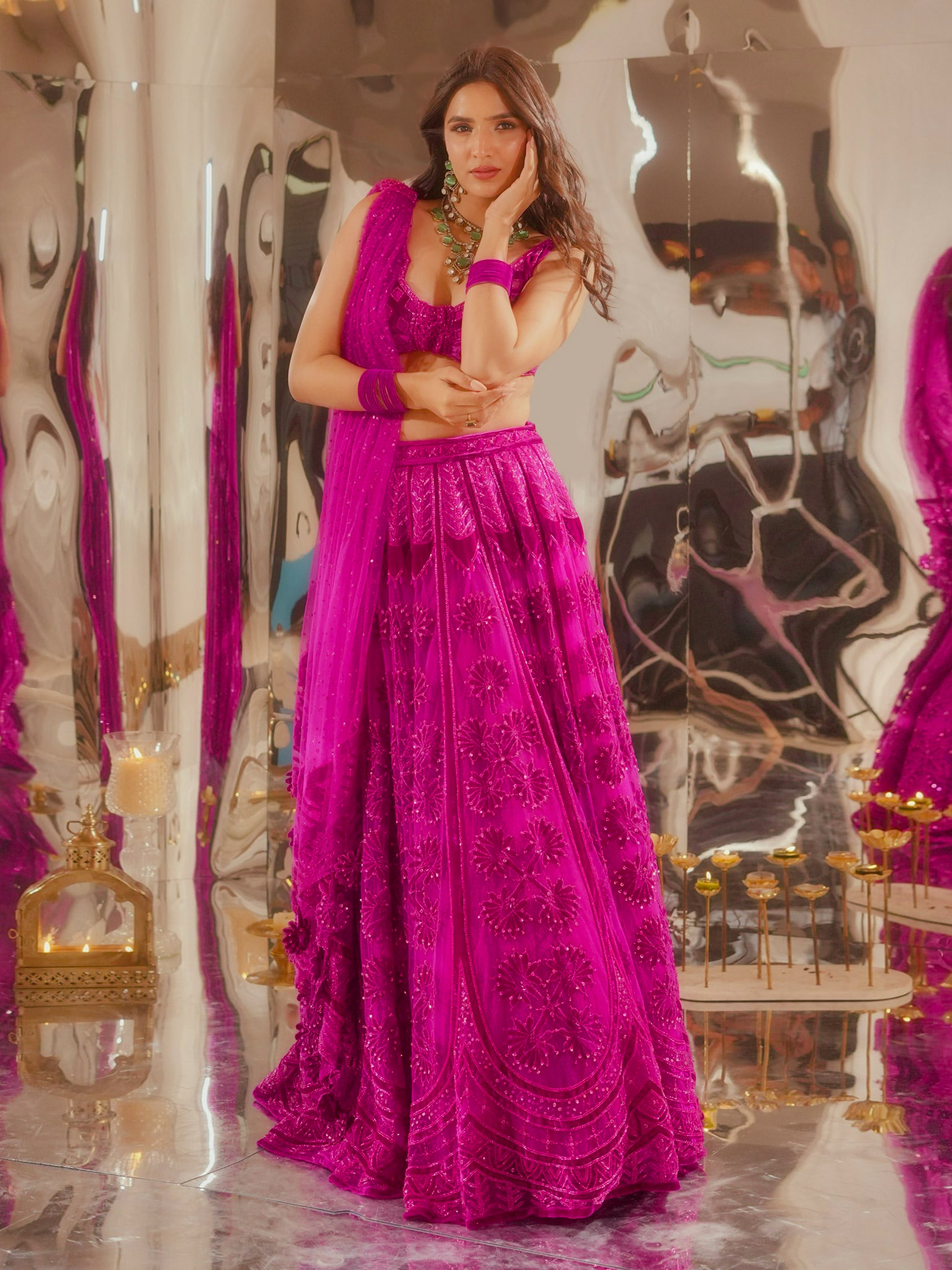 Pink Art Silk Embroidery Work Lehenga Choli Blouse with Dupatta
