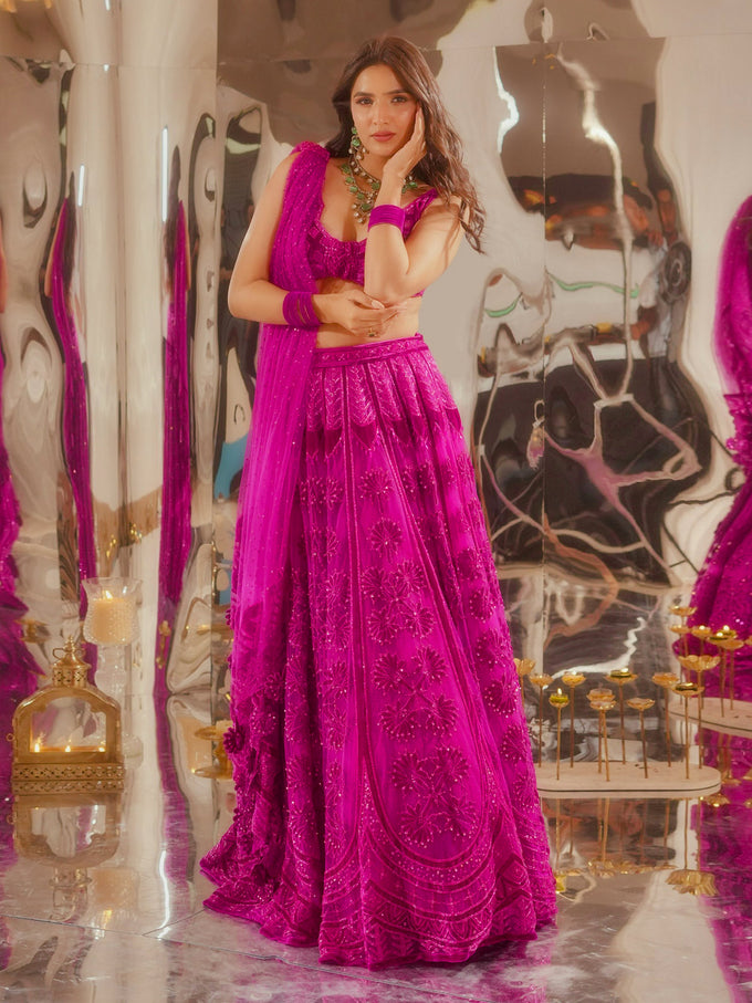 Pink Art Silk Embroidery Work Lehenga Choli Blouse with Dupatta