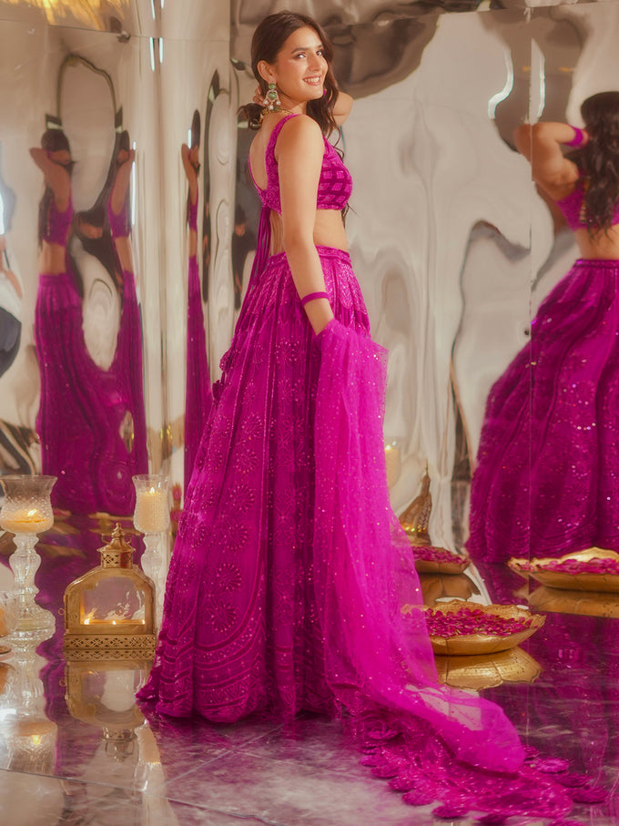 Pink Art Silk Embroidery Work Lehenga Choli Blouse with Dupatta