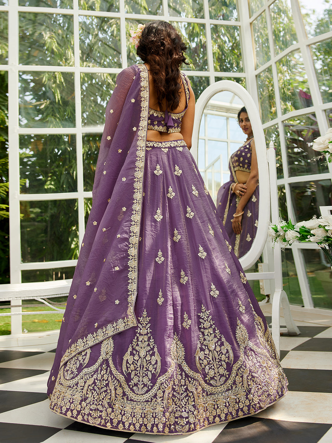 Purple Georgette Embroidery Work Lehenga Choli Unstitch Blouse With Dupatta For Women
