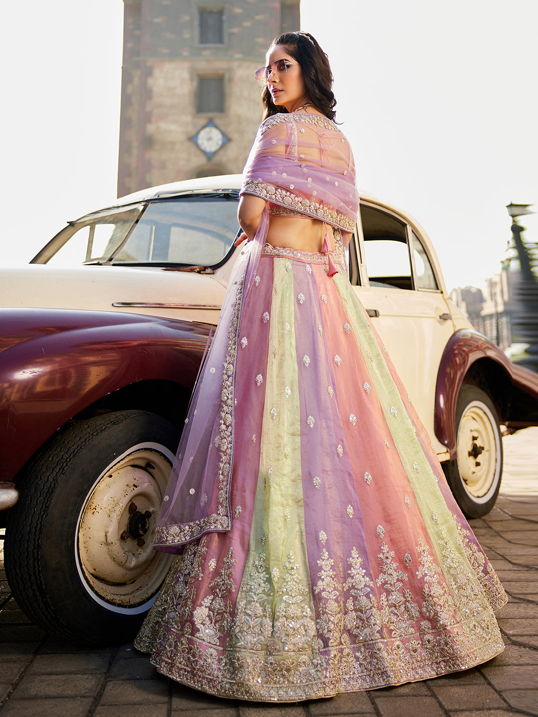 Multi Art Silk Embroidery Work Lehenga Choli Unstitch Blouse With Dupatta For Women