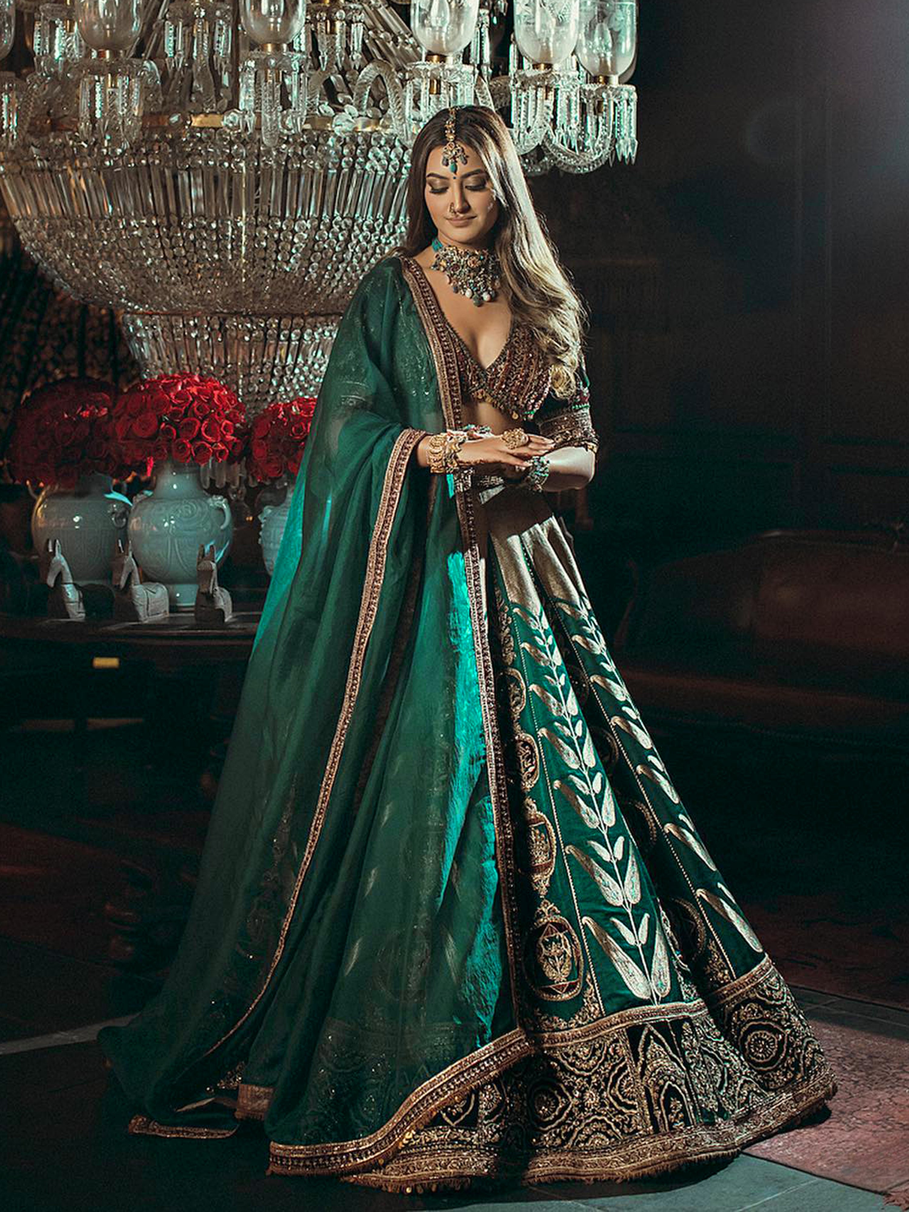 Dark Green crepe Embroidery work Bridal Lehenga Choli with Dupatta