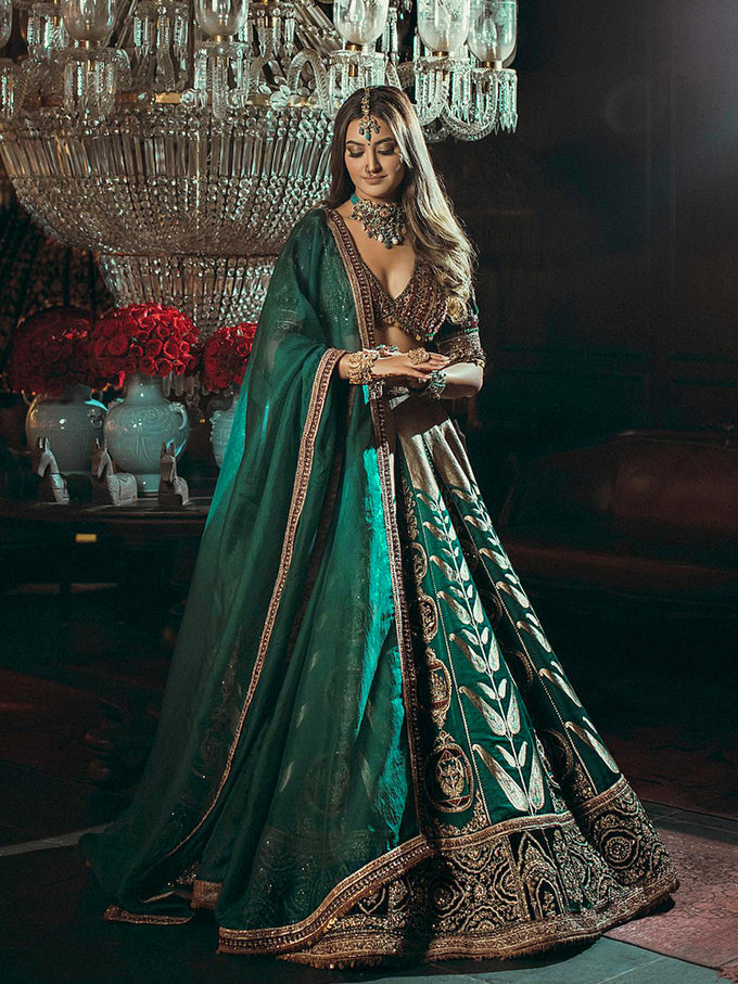 Dark Green crepe Embroidery work Bridal Lehenga Choli with Dupatta