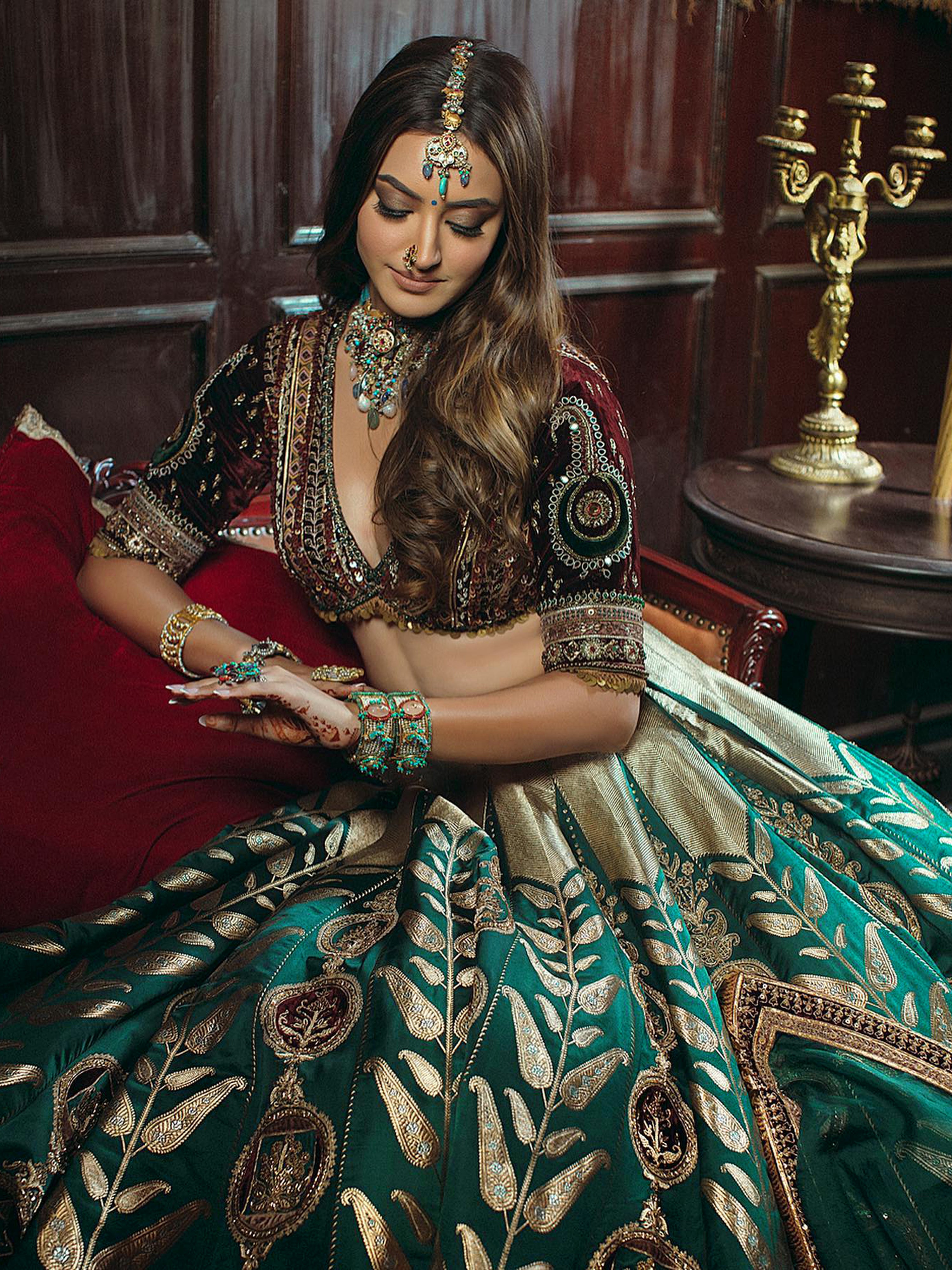 Dark Green crepe Embroidery work Bridal Lehenga Choli with Dupatta