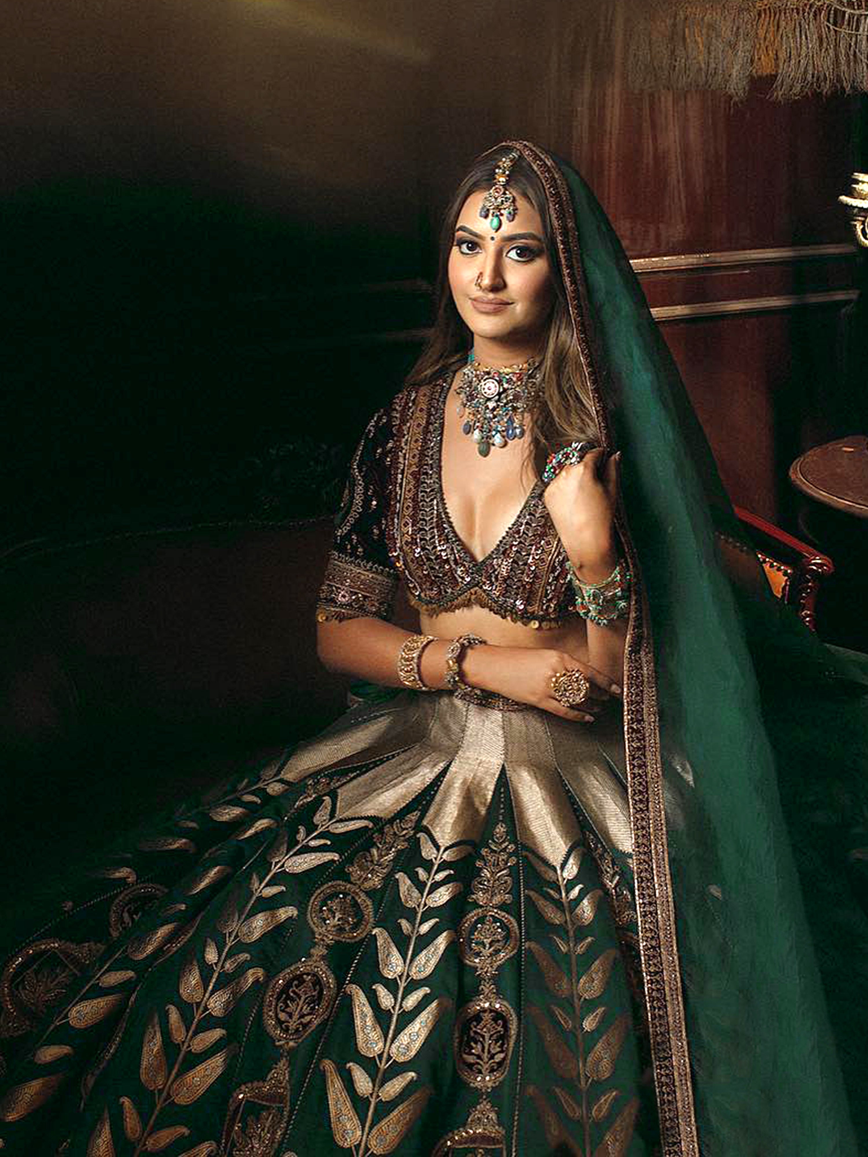 Dark Green crepe Embroidery work Bridal Lehenga Choli with Dupatta