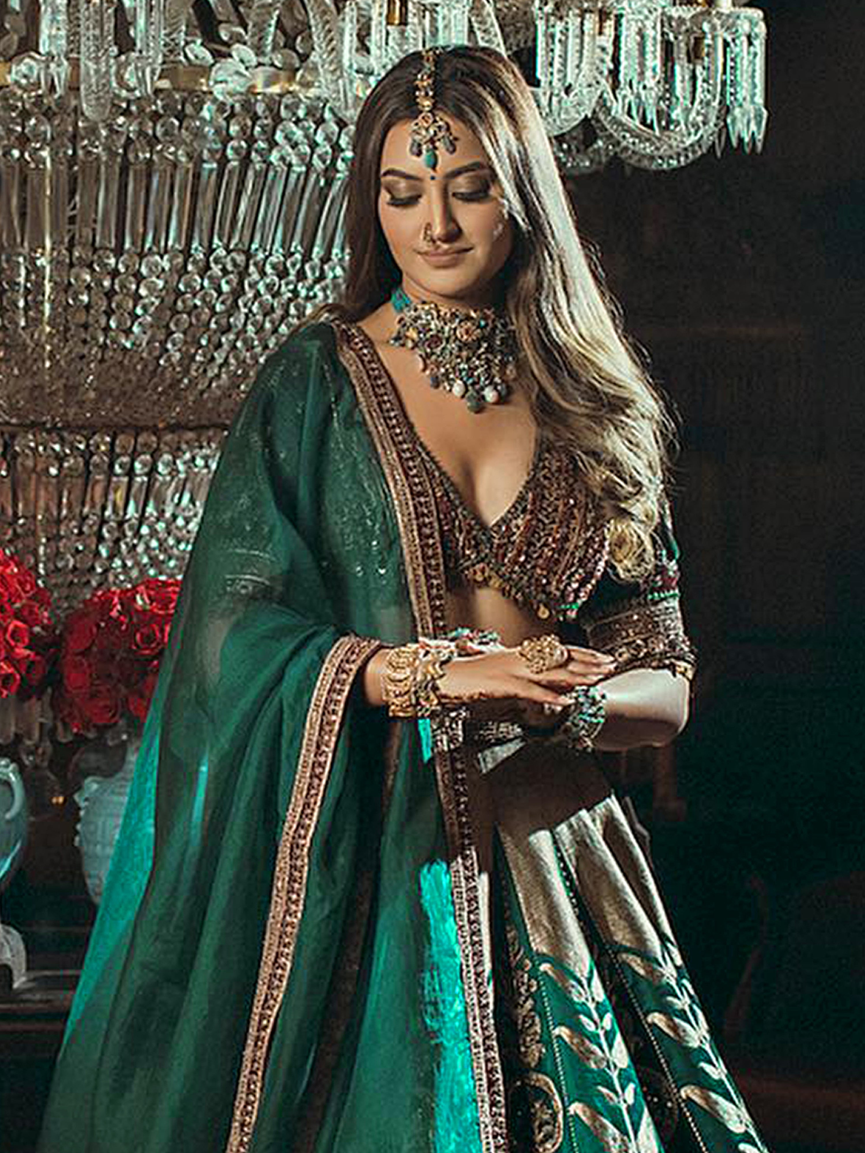 Dark Green crepe Embroidery work Bridal Lehenga Choli with Dupatta