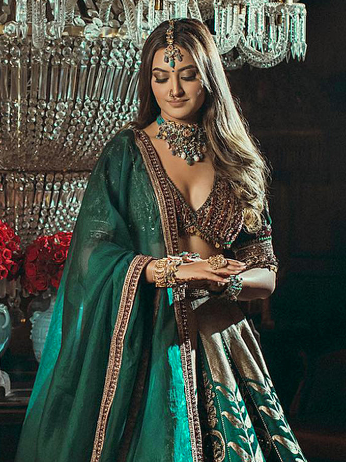 Dark Green crepe Embroidery work Bridal Lehenga Choli with Dupatta