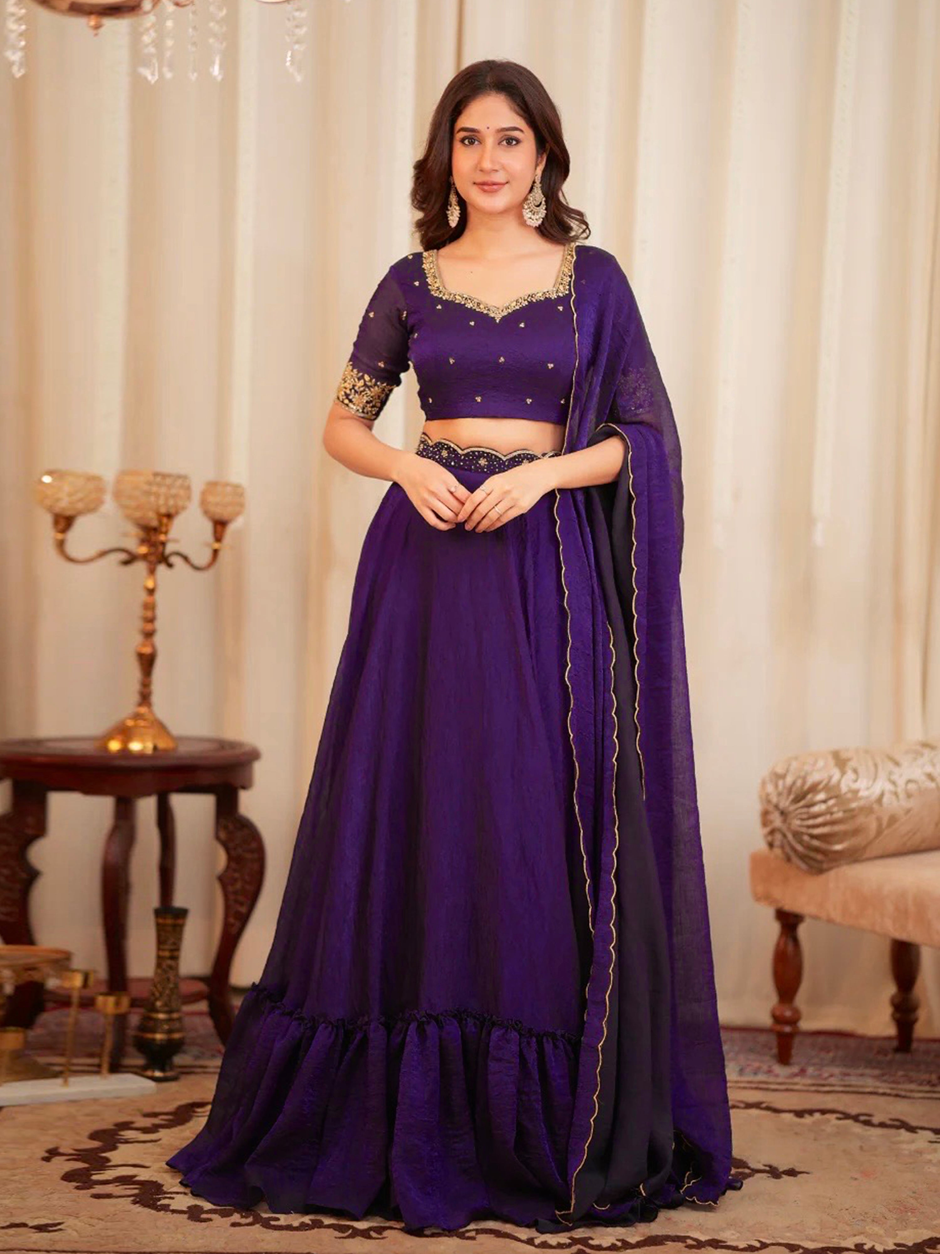 Purple Art Silk Embroidery Work Lehenga Choli Blouse with Dupatta