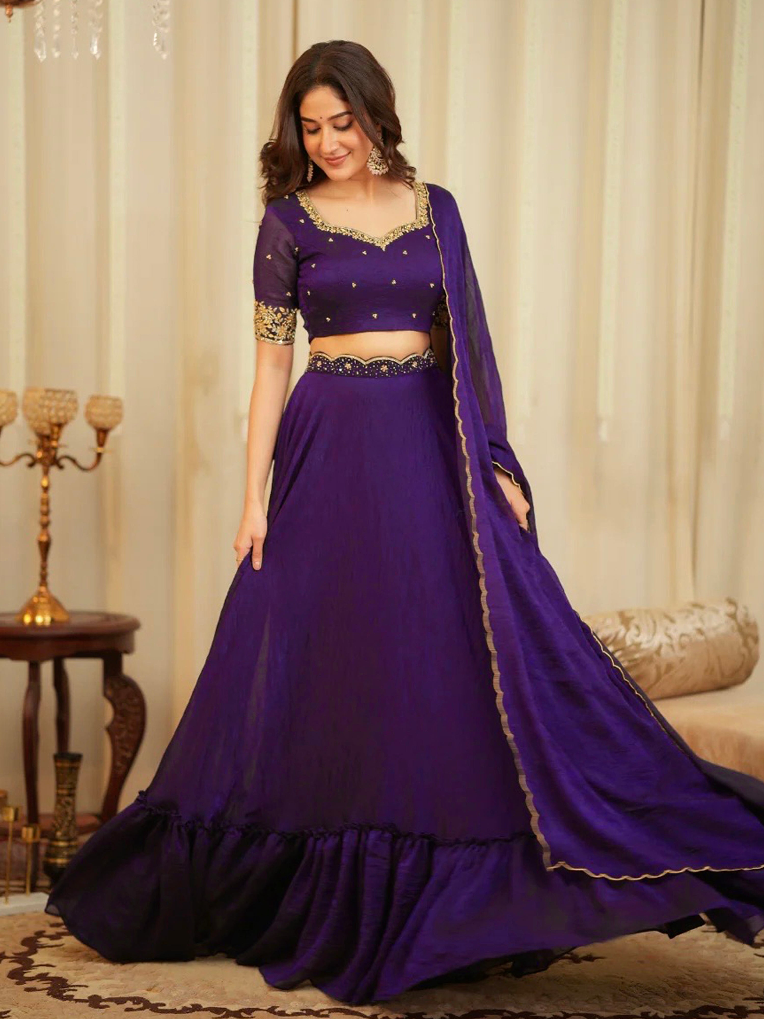 Purple Art Silk Embroidery Work Lehenga Choli Blouse with Dupatta