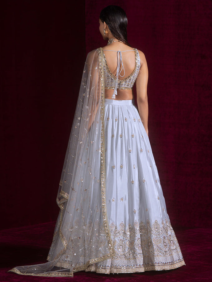 Grey Art Silk Embroidery Work Lehnga Choli With Dupatta