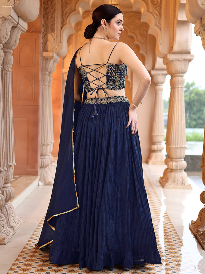 Navyblue Art Silk Embroidery With Sequence Work Lehenga Choli Blouse with Dupatta