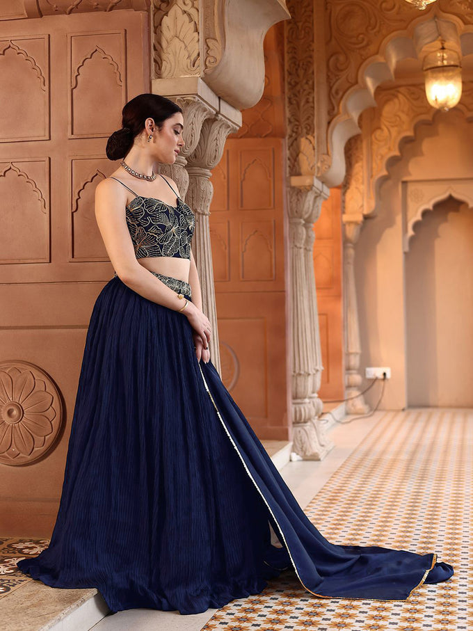 Navyblue Art Silk Embroidery With Sequence Work Lehenga Choli Blouse with Dupatta