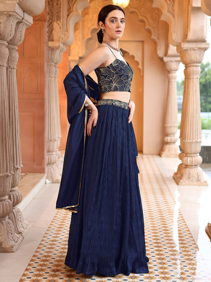 Navyblue Art Silk Embroidery With Sequence Work Lehenga Choli Blouse with Dupatta