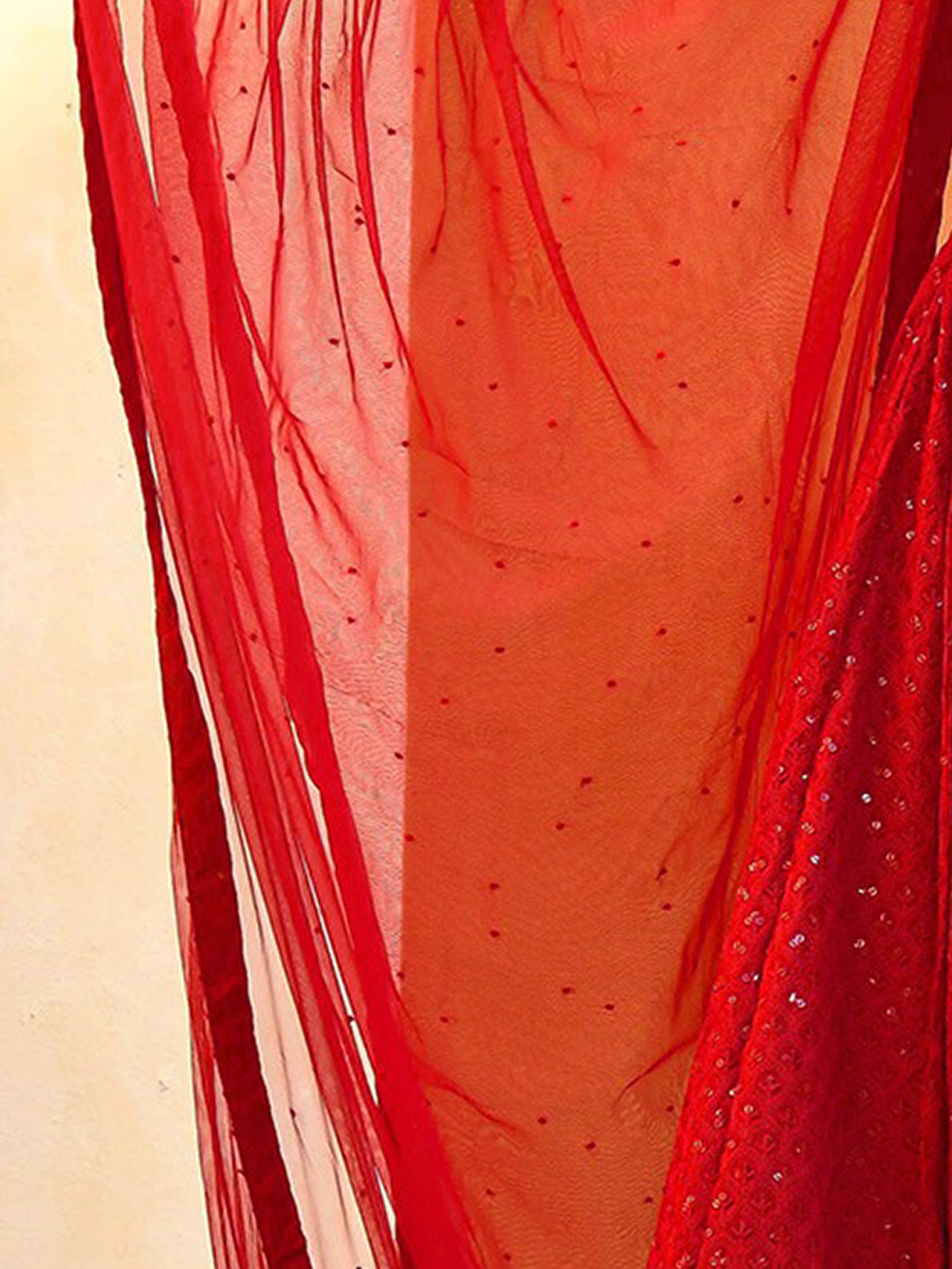 Red Georgette Embroidery Work Lehenga Choli Unstitch Blouse With Dupatta For Women