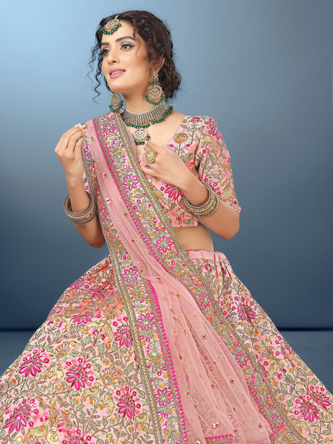 Light Pink Silk Heavy Embroidery work Bridal Lehenga Choli with Dupatta For Women Trendmalls