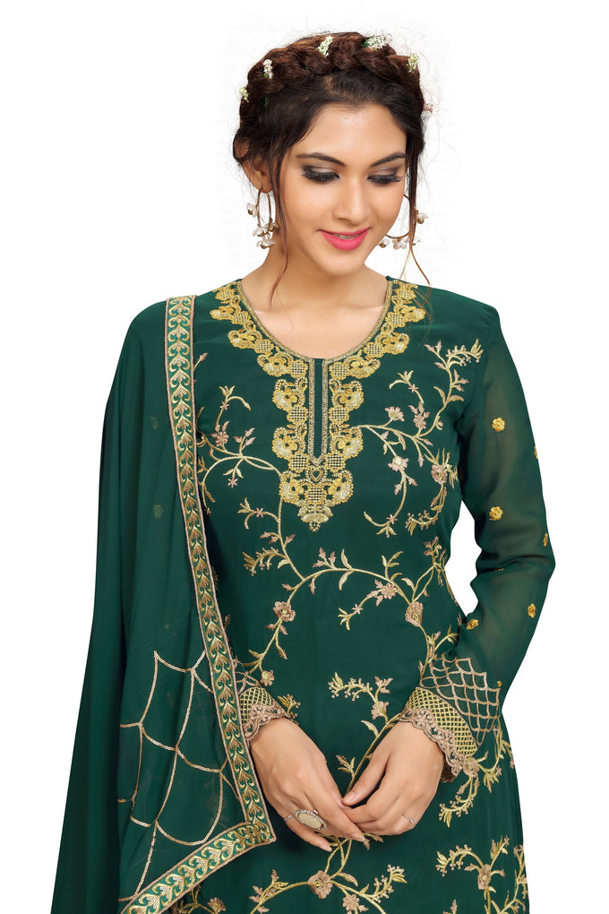 Georgette Embroidery Salwar Suit Set Kurta Sharara with Dupatta Green Kurta Set for Women Trendmallsin