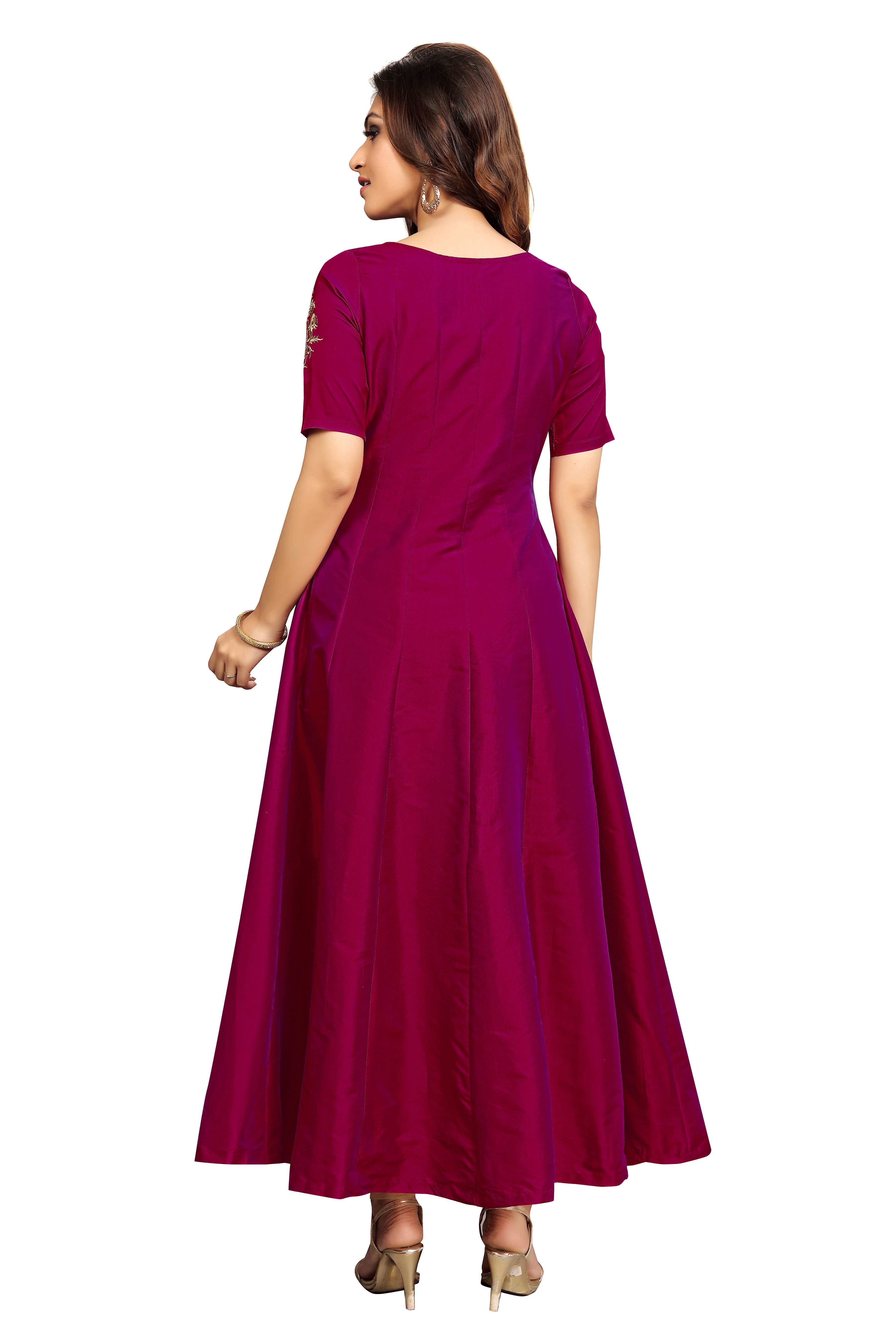 Leeva Silk Embroidery Anarkali Kurti Claf-Long Short Sleeve Kurti for Woman Trendmallsin