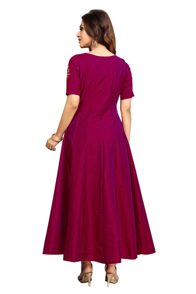 Leeva Silk Embroidery Anarkali Kurti Claf-Long Short Sleeve Kurti for Woman Trendmallsin
