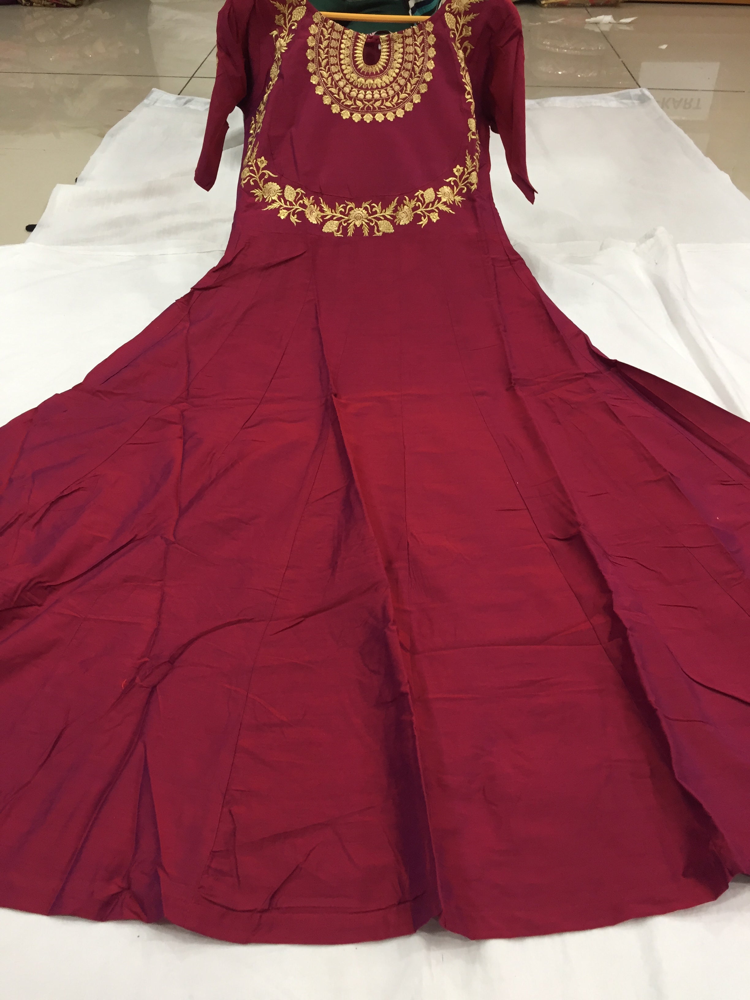 Leeva Silk Embroidery Anarkali Kurti Claf-Long Short Sleeve Kurti for Woman Trendmallsin