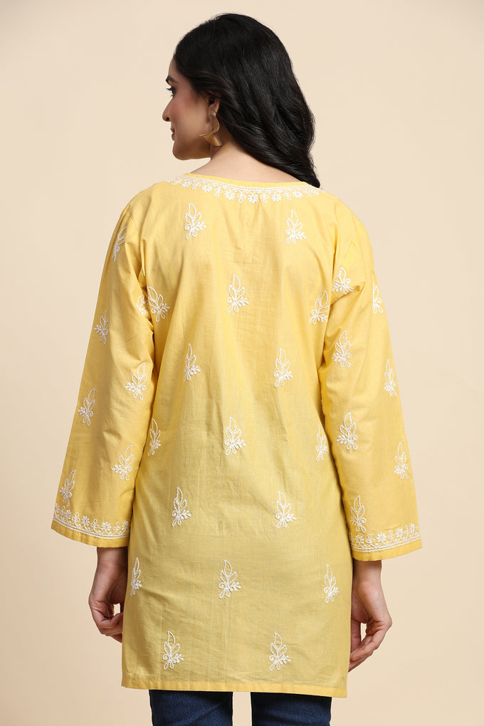 Cotton Embroidery Lucknowi Chikankari Kurta - Long Sleeve Straight Short Kurta for Women Trendmalls
