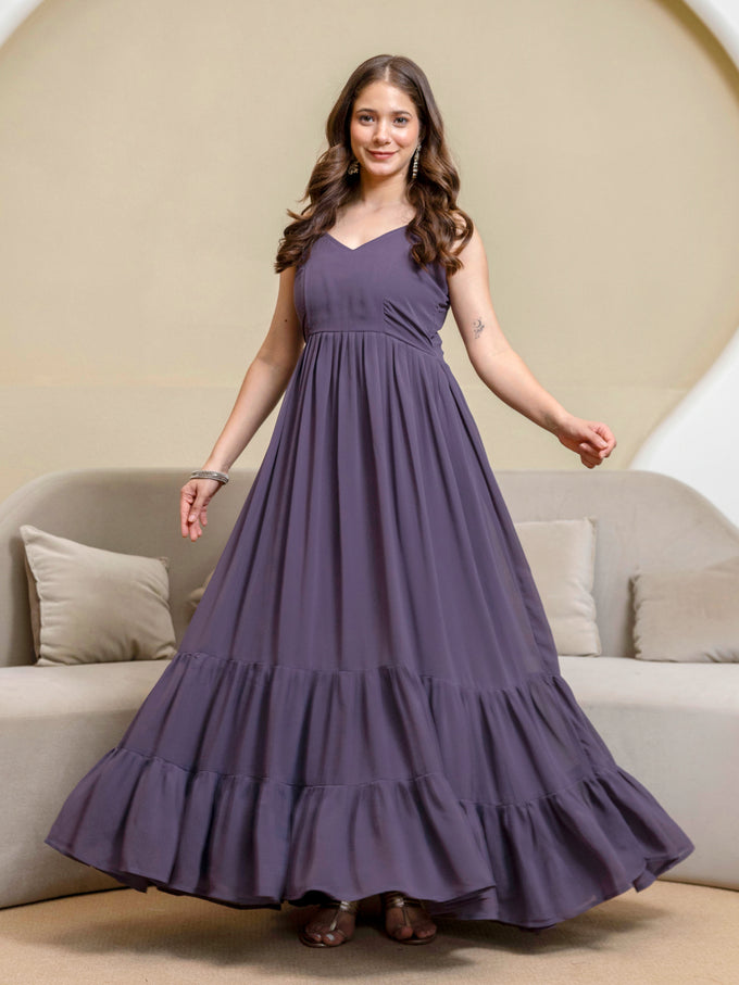 Purple Georgette Embroidery Work Anarkali Flared Kurti With Jacket For Women