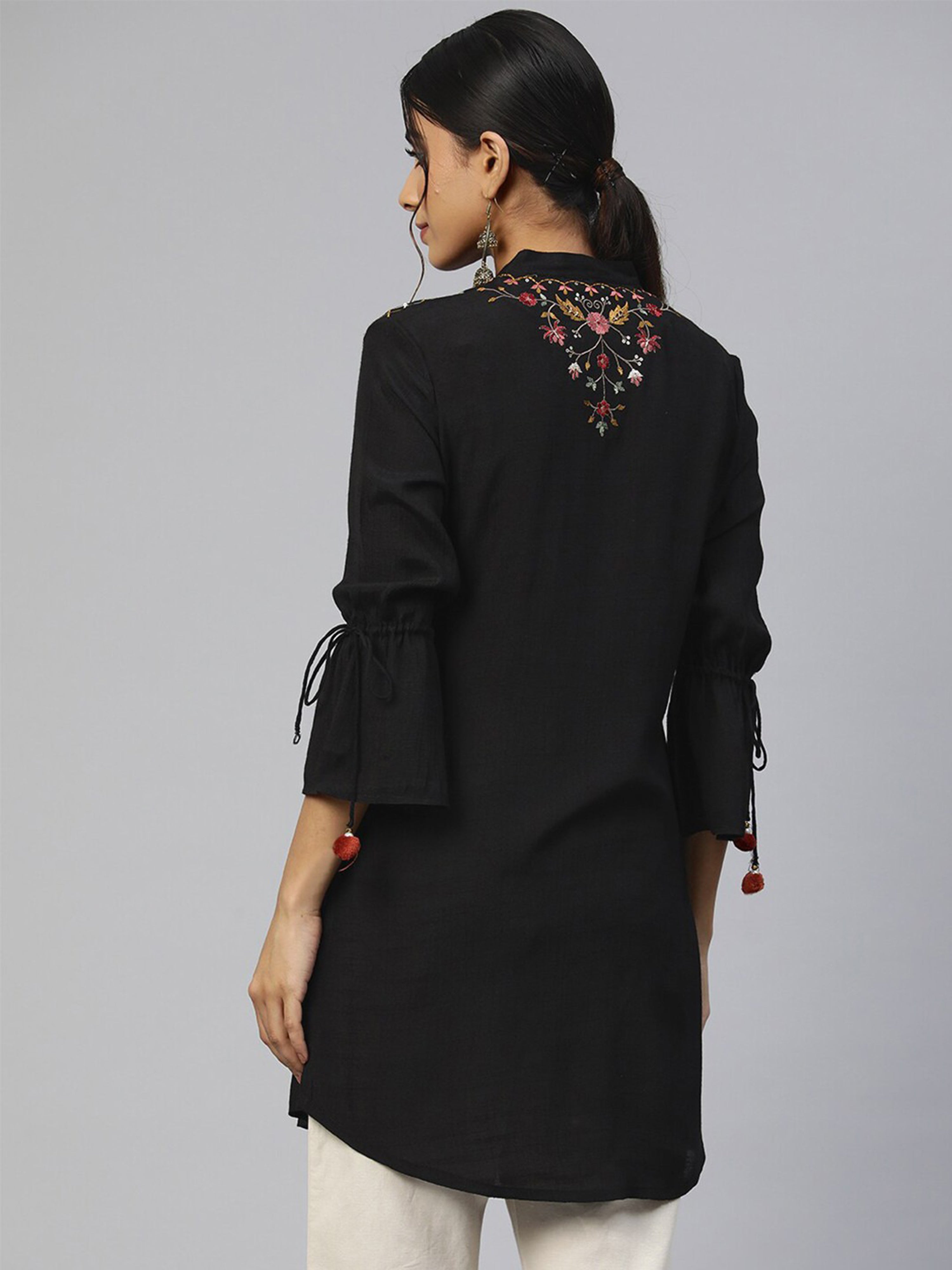 Cotton Embroidery Work Kurti 3/4 Sleeve Straight Kurta for Women Trendmalls