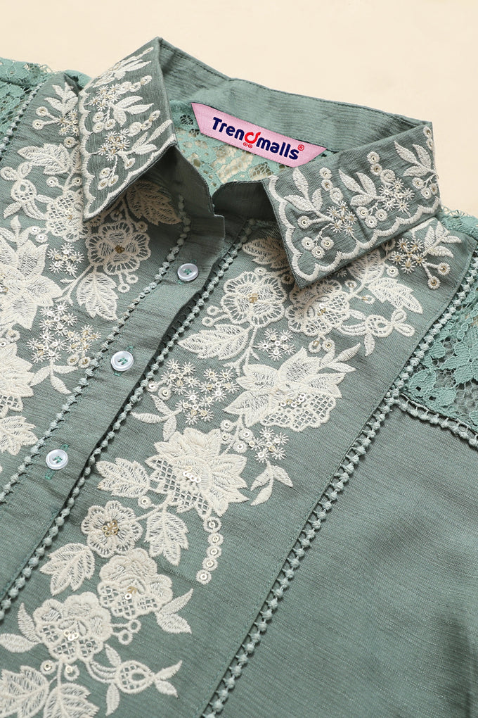 Women's Art Silk Embroidery Kurta - Puff Sleeve A line Short Kurti Style Tunic for Women Trendmallsin