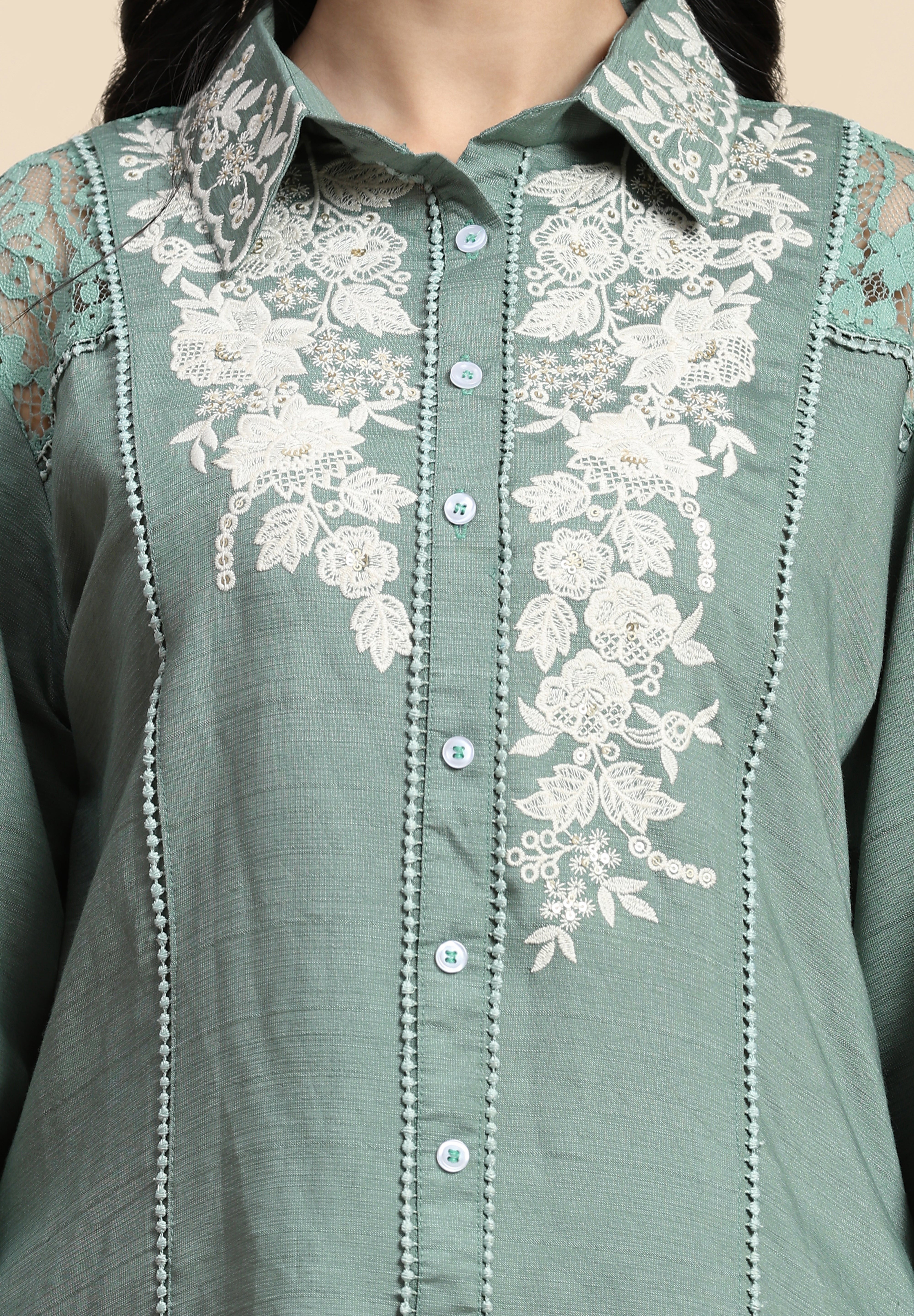 Women's Art Silk Embroidery Kurta - Puff Sleeve A line Short Kurti Style Tunic for Women Trendmallsin