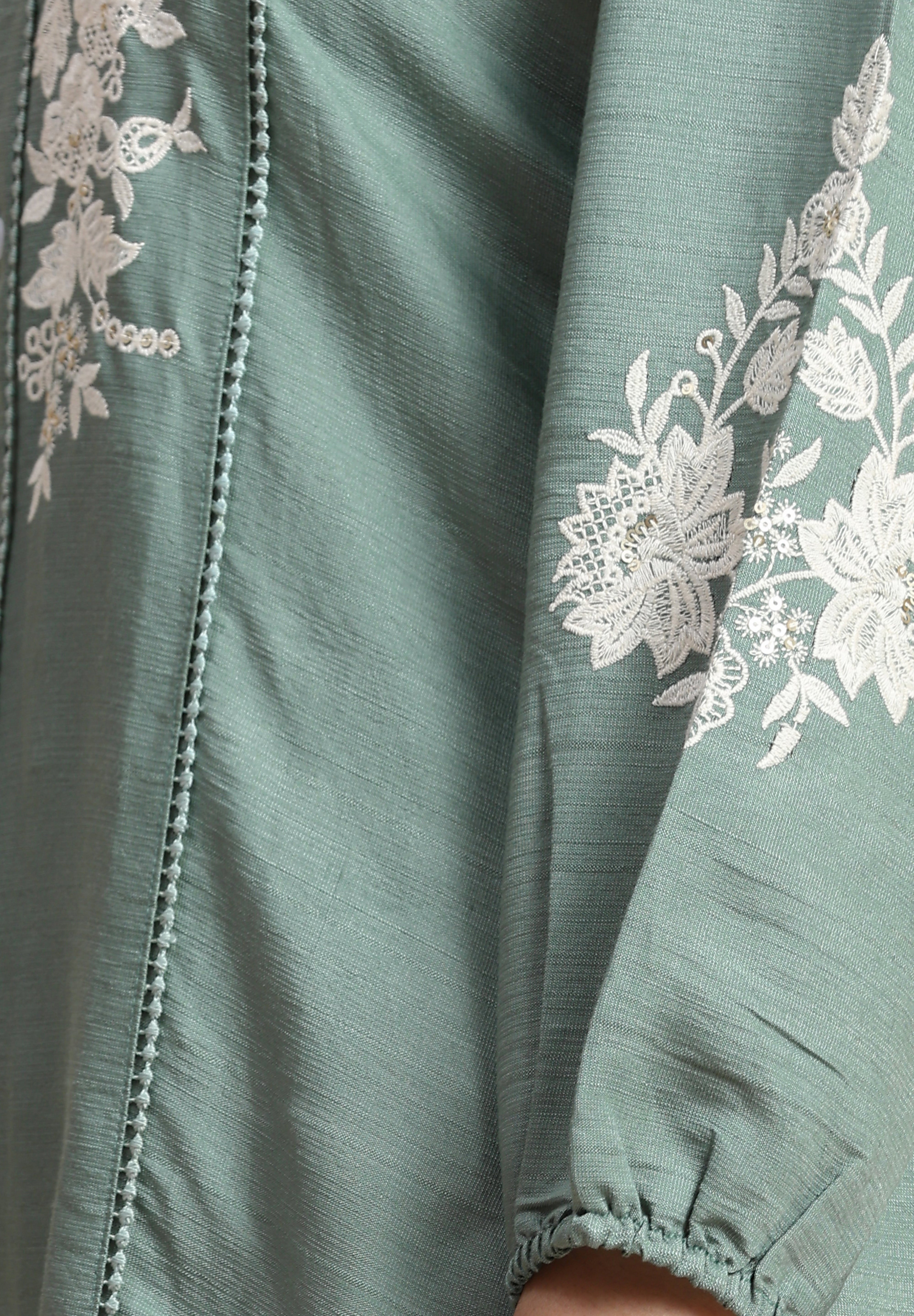 Women's Art Silk Embroidery Kurta - Puff Sleeve A line Short Kurti Style Tunic for Women Trendmallsin