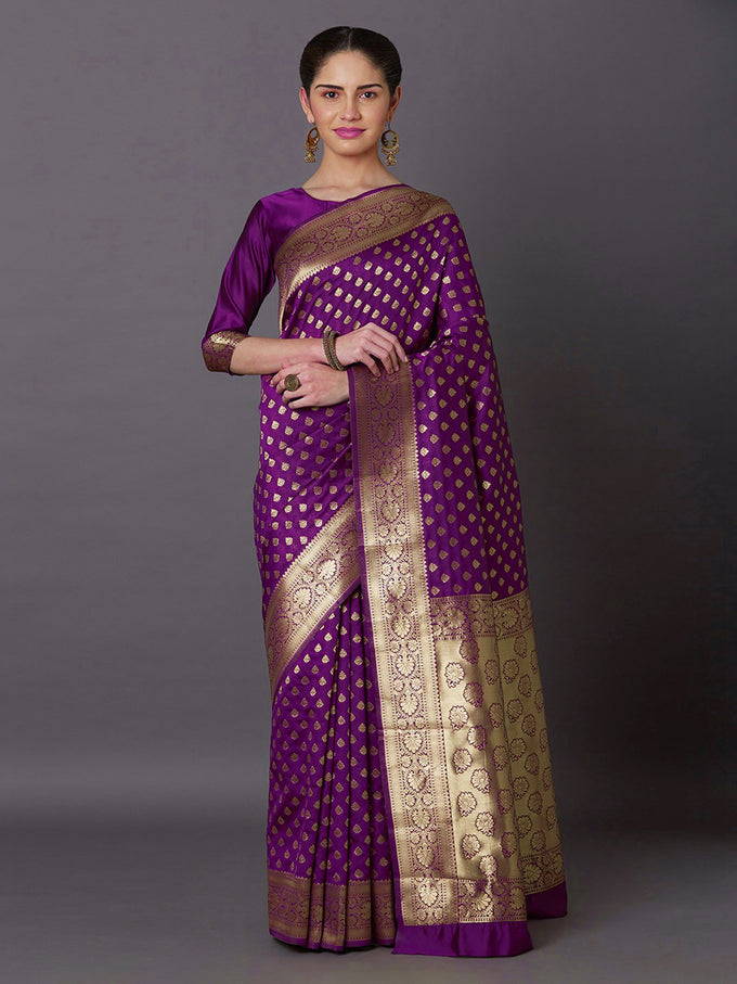 Jacquard Silk Woven Zari Work Rich Pallu Traditional Saree With Unstitch Blose Piece