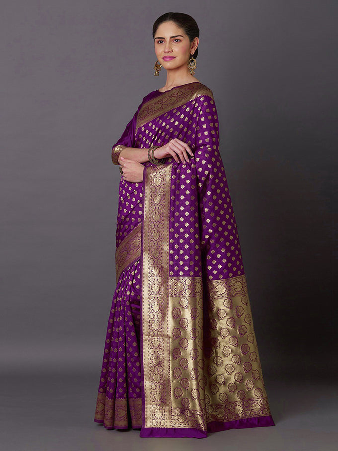 Jacquard Silk Woven Zari Work Rich Pallu Traditional Saree With Unstitch Blose Piece