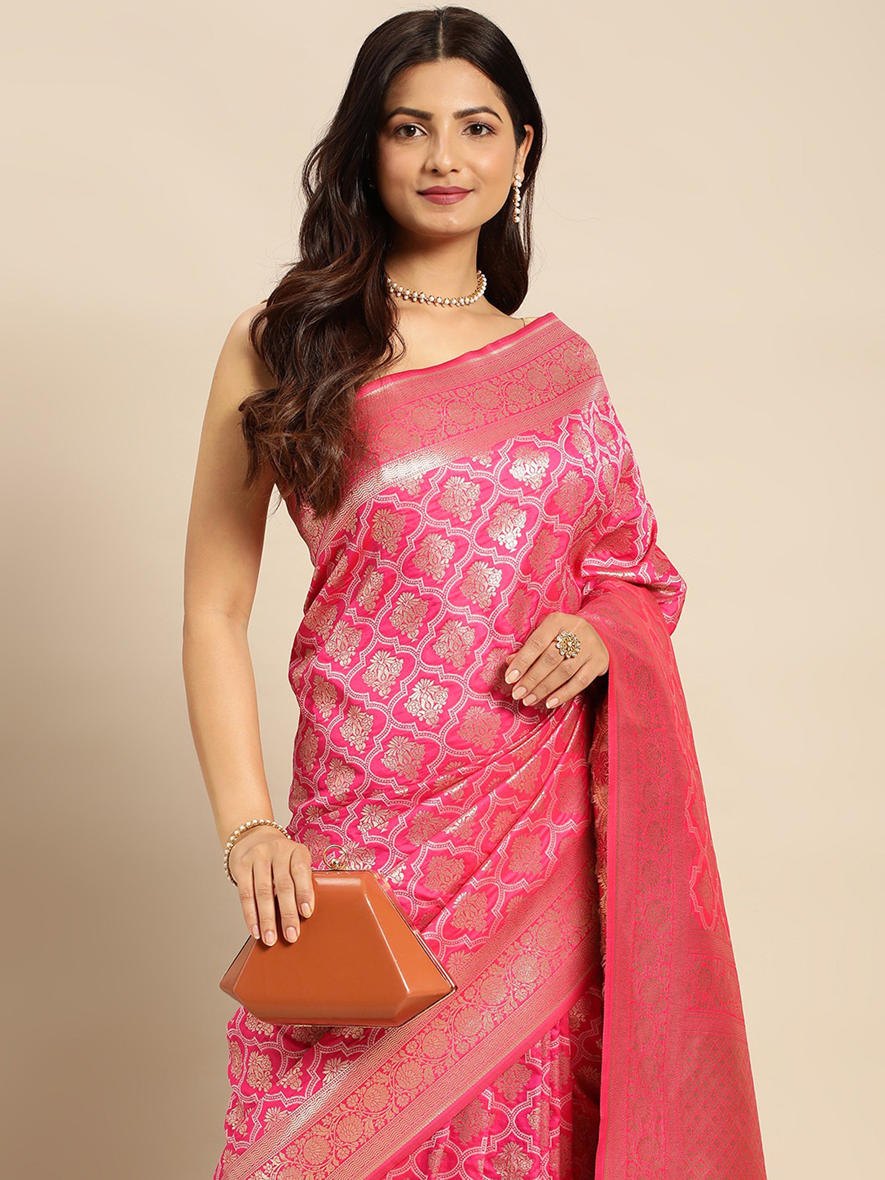 Pink Rich Zari Woven Design Traditional Ethnic Wear Saree With Unstitched Blouse Piece
