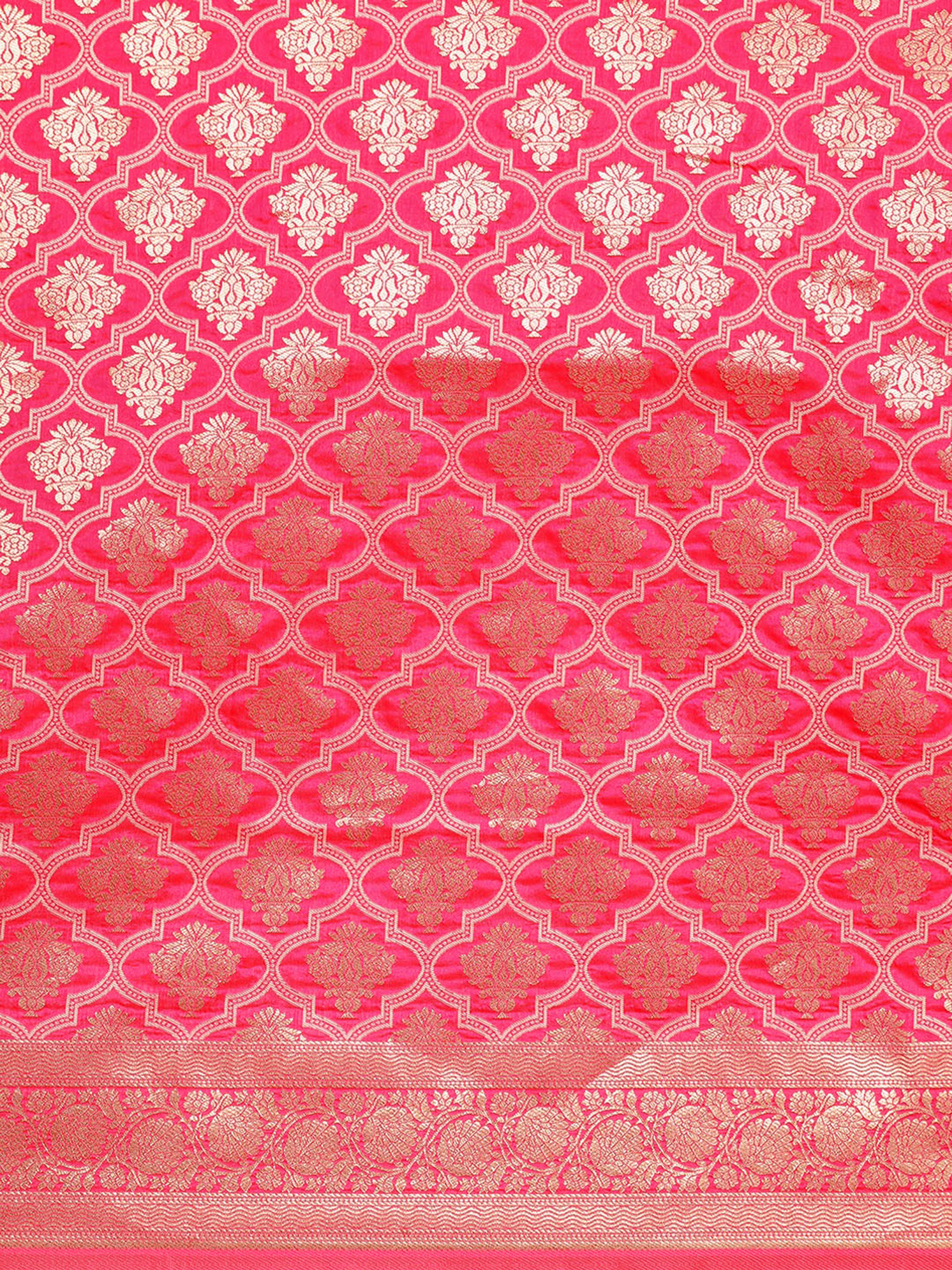 Pink Rich Zari Woven Design Traditional Ethnic Wear Saree With Unstitched Blouse Piece
