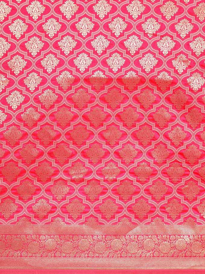 Pink Rich Zari Woven Design Traditional Ethnic Wear Saree With Unstitched Blouse Piece