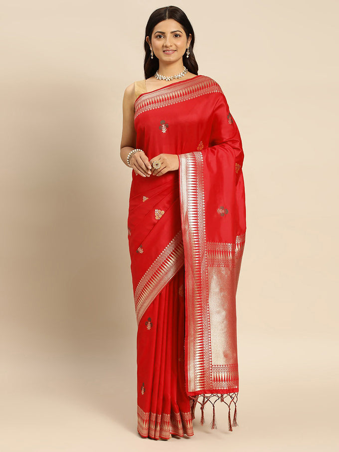 Red Rich Zari Woven Design Traditional Ethnic Wear Saree With Unstitched Blouse Piece (Copy)