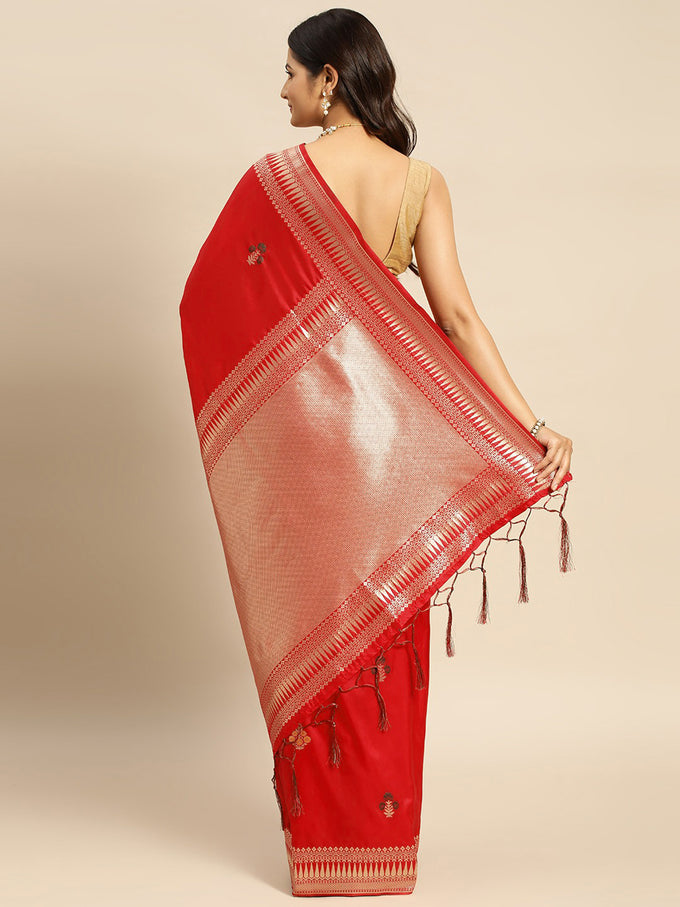 Red Rich Zari Woven Design Traditional Ethnic Wear Saree With Unstitched Blouse Piece (Copy)