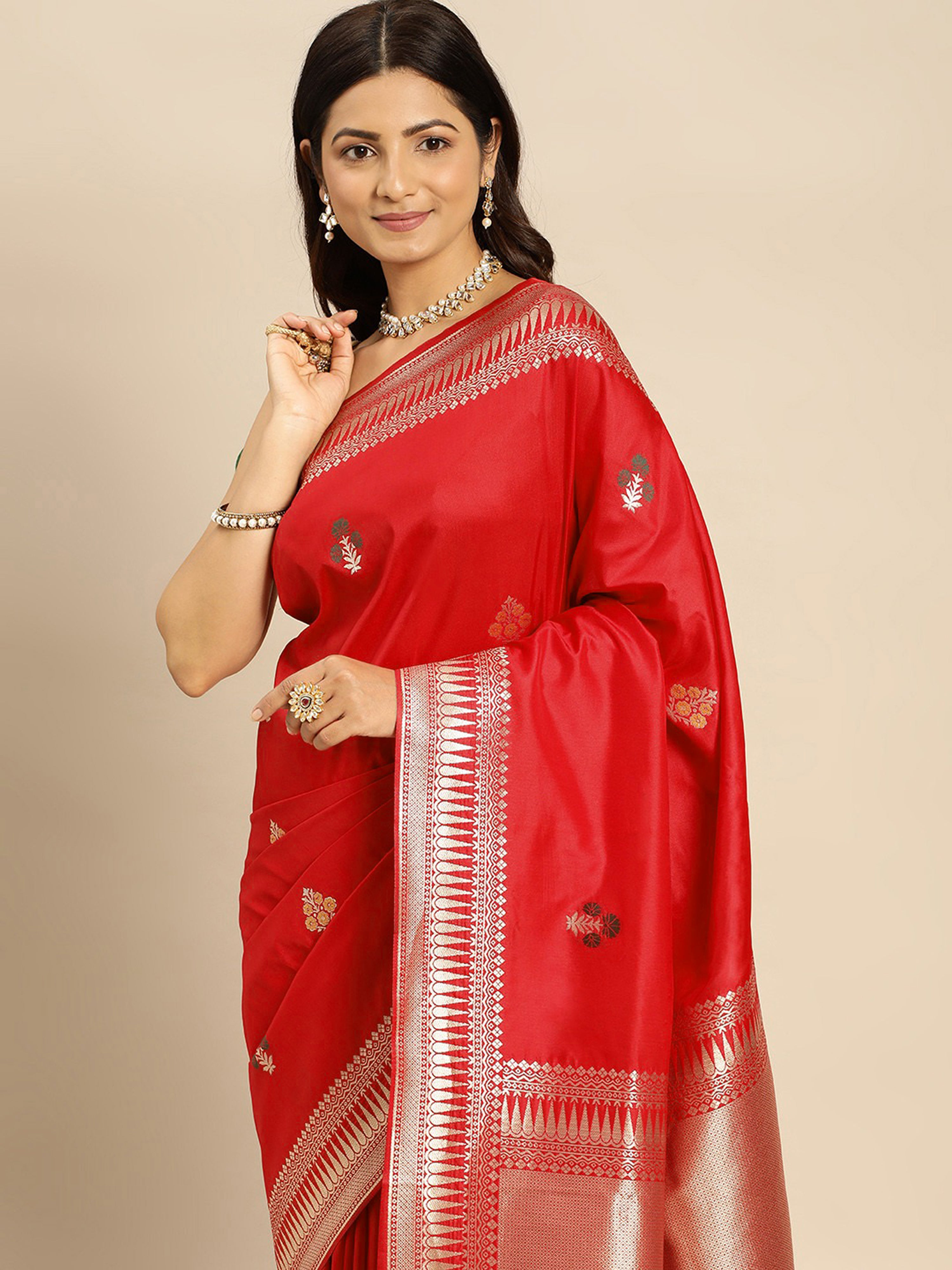 Red Rich Zari Woven Design Traditional Ethnic Wear Saree With Unstitched Blouse Piece