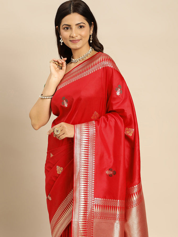 Red Rich Zari Woven Design Traditional Ethnic Wear Saree With Unstitched Blouse Piece (Copy)