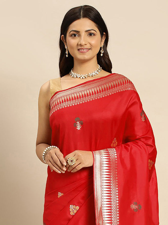 Red Rich Zari Woven Design Traditional Ethnic Wear Saree With Unstitched Blouse Piece (Copy)
