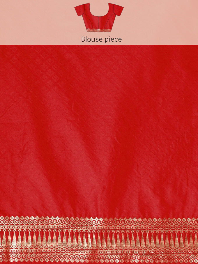 Red Rich Zari Woven Design Traditional Ethnic Wear Saree With Unstitched Blouse Piece