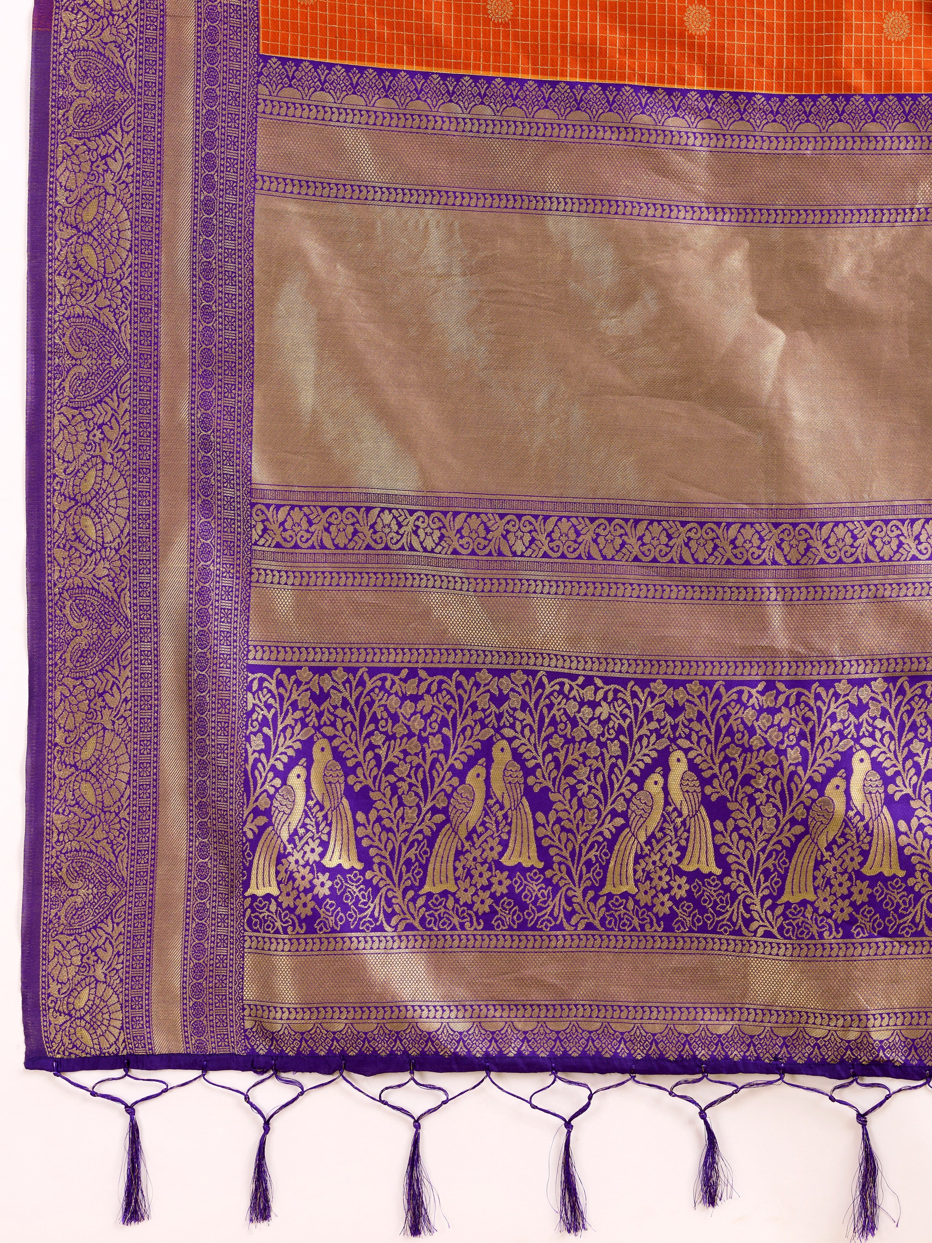 Purpleorange Jacquard Silk Woven Zari Work Rich Pallu Traditional Saree With Unstitch Blose Piece