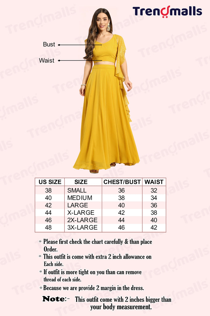 Yellow Semi-Stitched Crop Top Lehenga Choli Unstitch Blouse with Foil Print Dupatta For Women Trendmalls