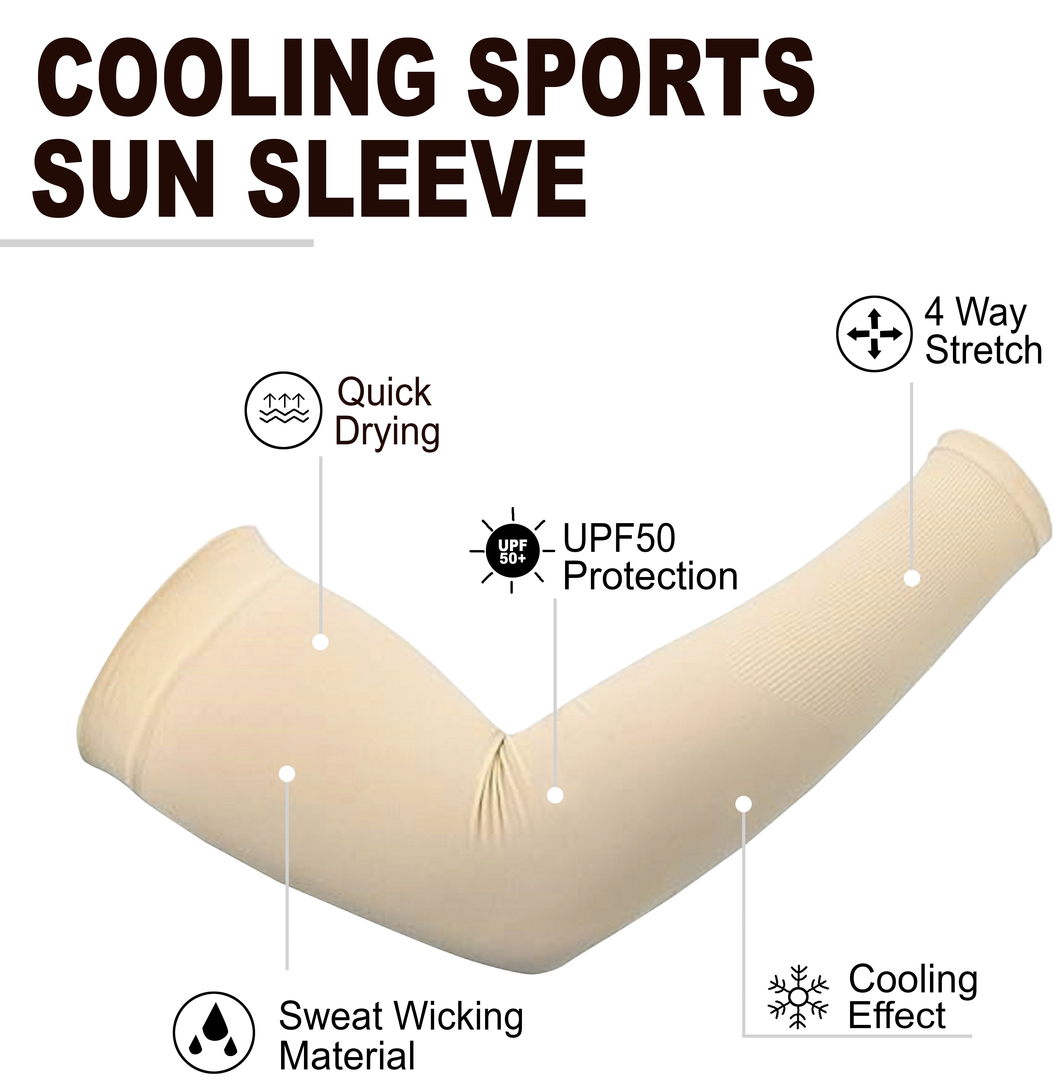 TRENDMALLS Arm Sleeves, Cooling UV Sun Protection Sports Compression for Men/Women/Kids (Beige) Trendmalls