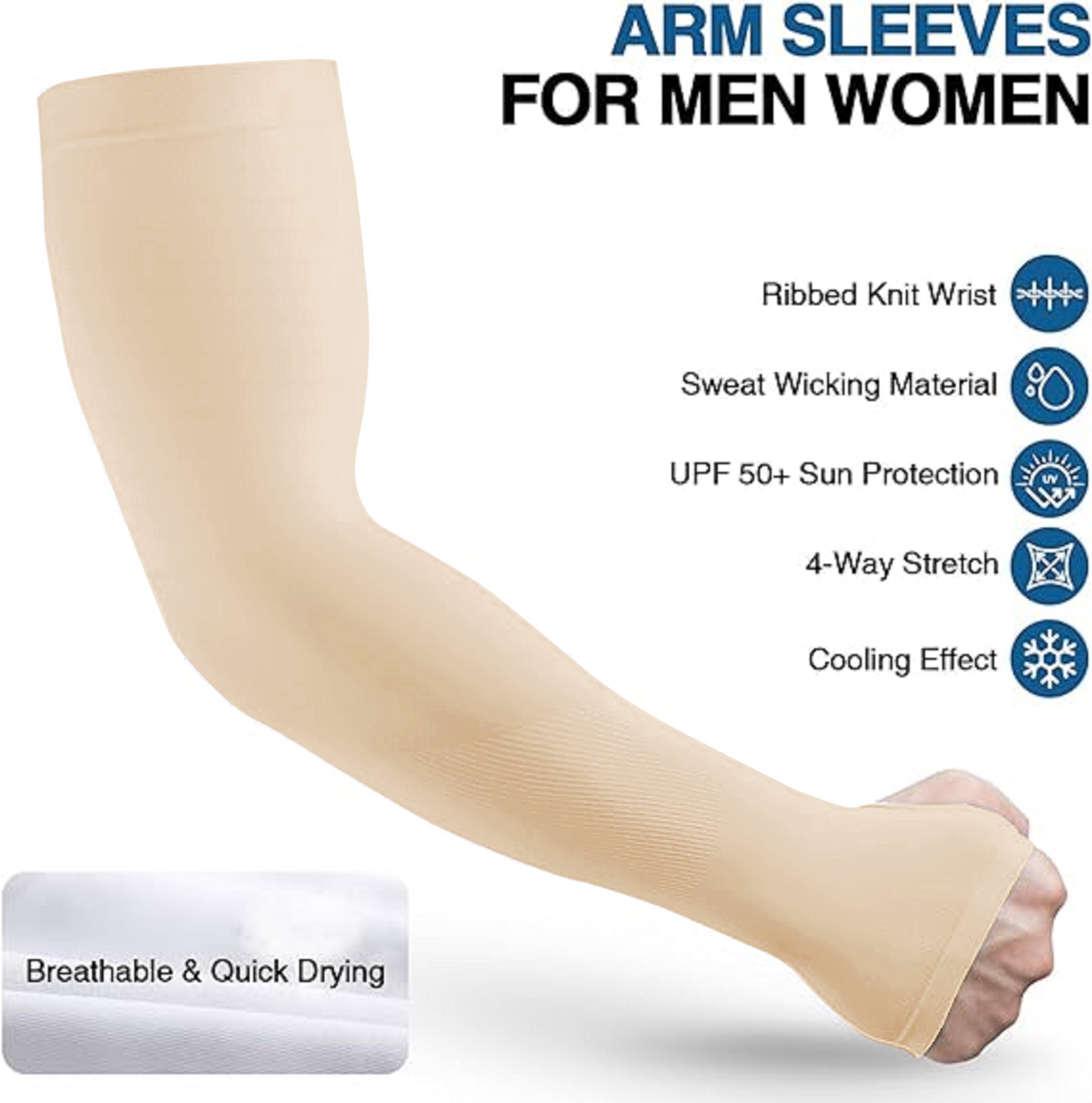 TRENDMALLS Arm Sleeves, Cooling UV Sun Protection Sports Compression for Men/Women/Kids (Beige) Trendmalls