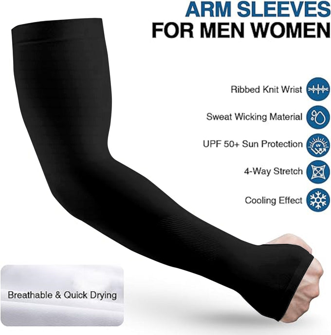 TRENDMALLS Arm Sleeves, Cooling UV Sun Protection Sports Compression for Men/Women/Kids (Black) Trendmalls