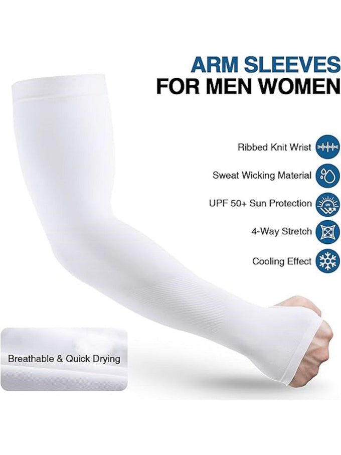 White Arm Sleeves Cooling UV Protection Sports Compression for Unisex Trendmalls