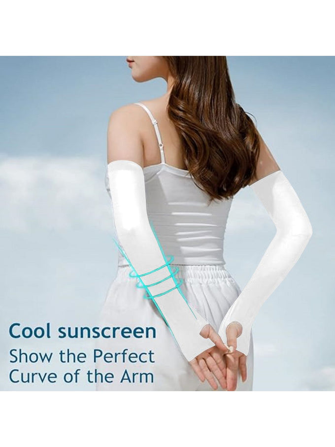 White Arm Sleeves Cooling UV Protection Sports Compression for Unisex Trendmalls