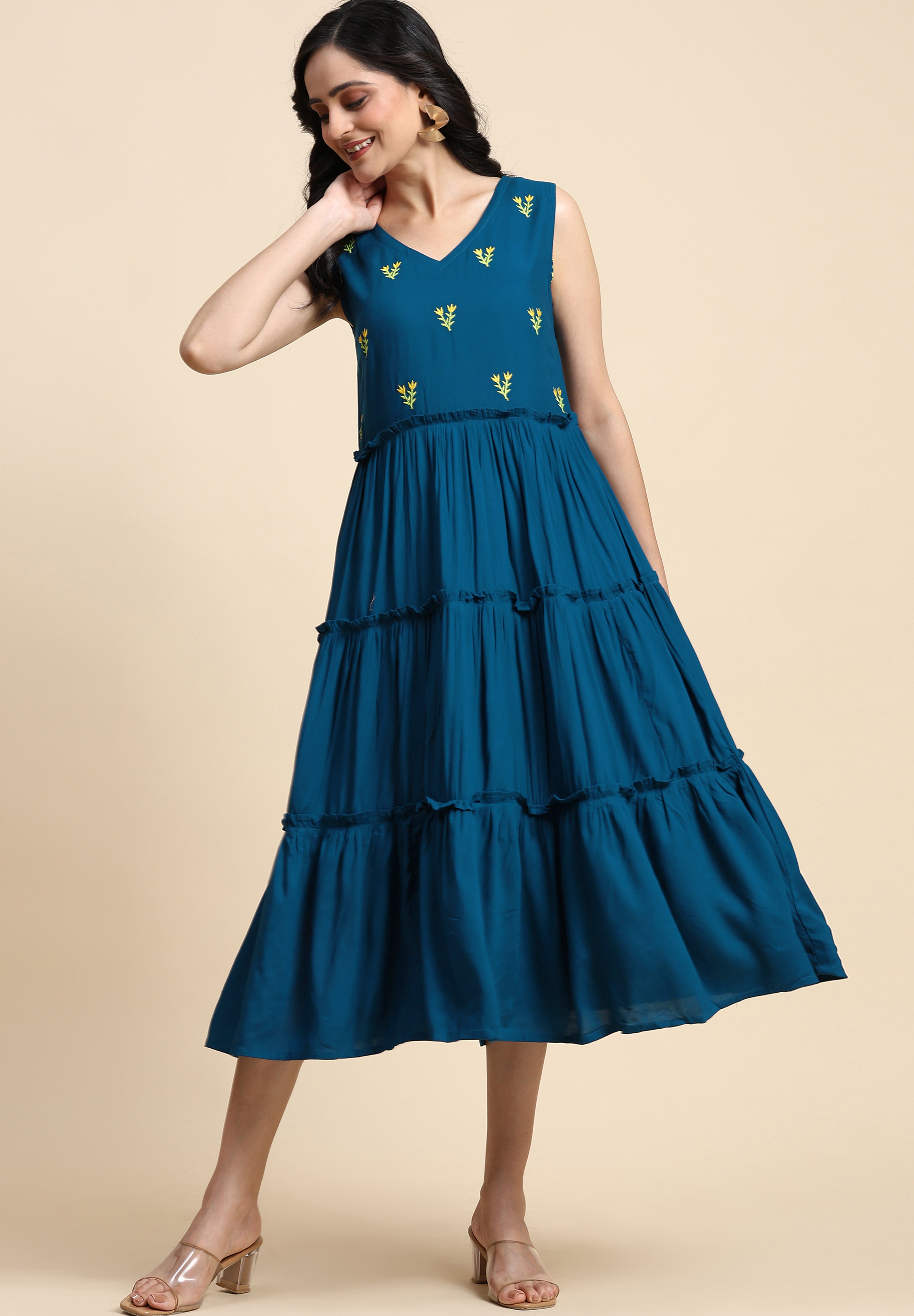 TRENDMALLS Western Dress Casual Loose Flowy Swing Shift Dress for Women Length:Midi Trendmallsin